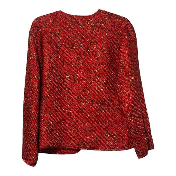 Vintage Chico's Art-to-Wear Red Multi Satin Silk Basket Woven Jacket Sz 1 (med) - Picture 2 of 8